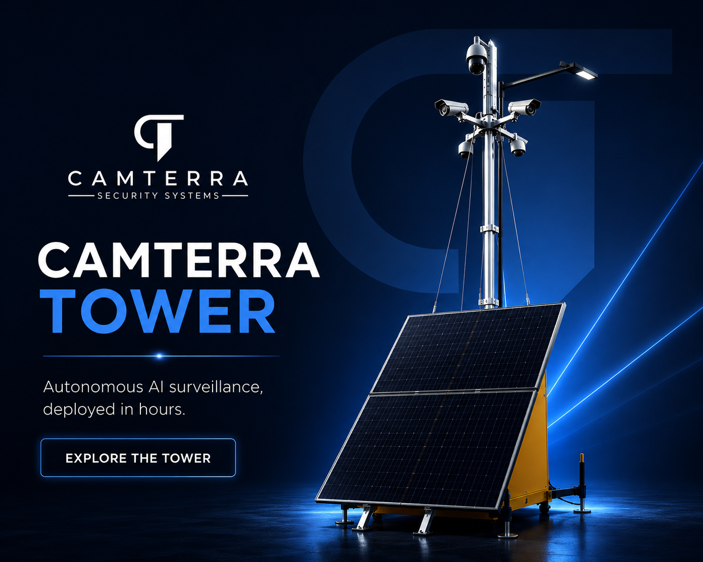 Solar-powered CCTV tower